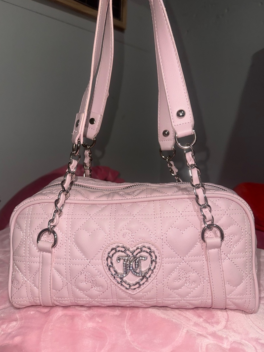 Pink Juicy Couture Quilted Heart-Accent Shoulder Bag